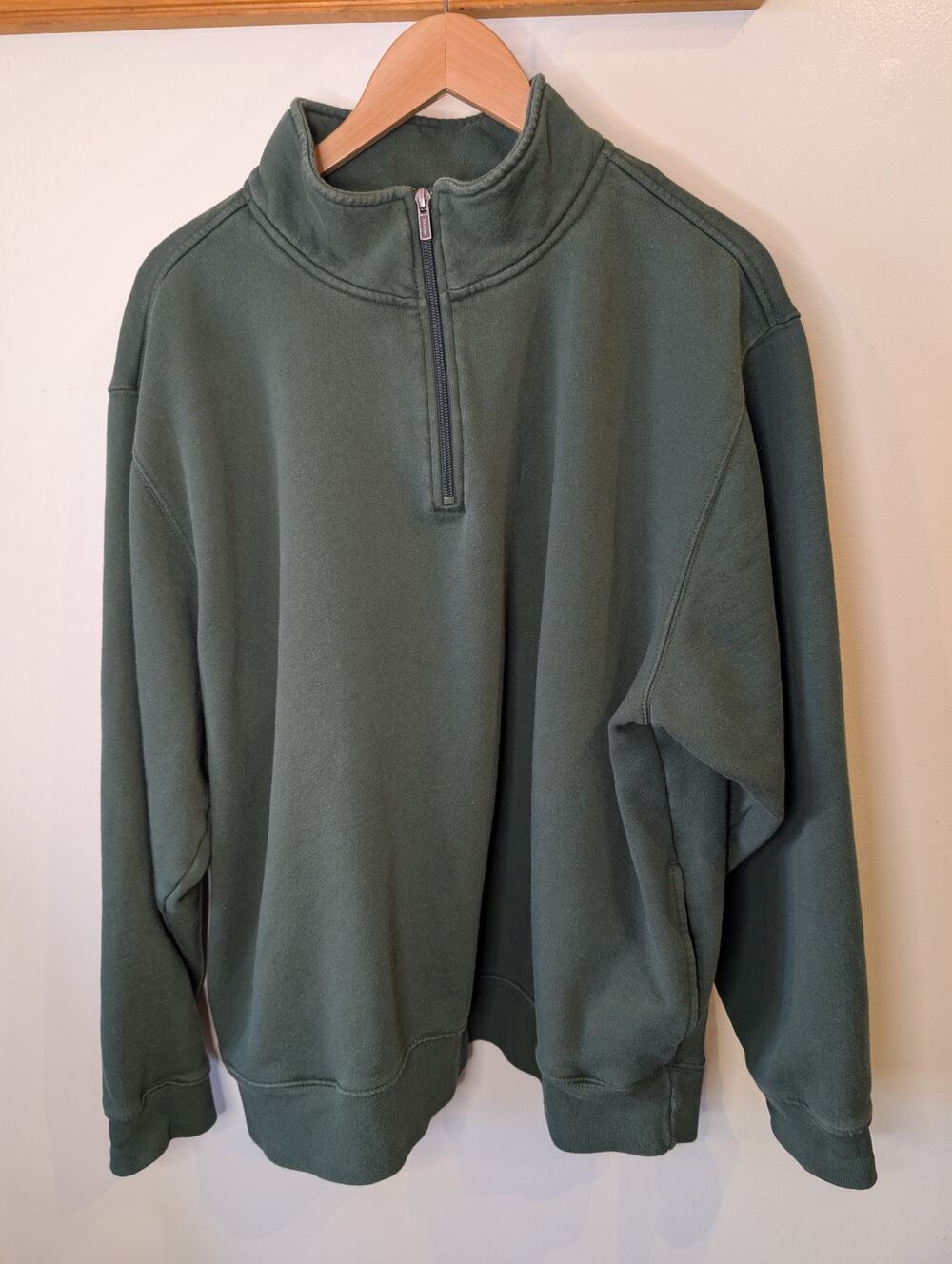 L.L. Bean Quarter Zip Sweatshirt Men's XL Forest Green Cotton Pullover